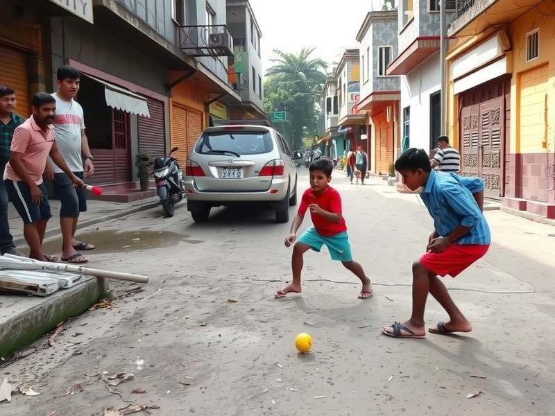 Kids playing Gully Cricket in an Indian street
